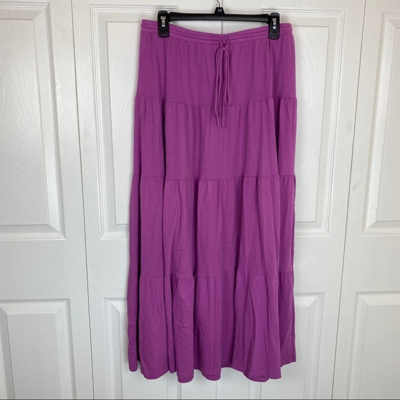 Hill Skirts Hill M Tiered Maxi Skirt Purple Pull On